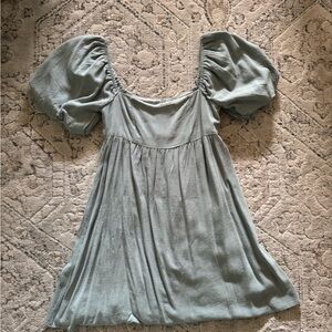 Altar'd State Elegant Puff Sleeve Dress in Soft Green